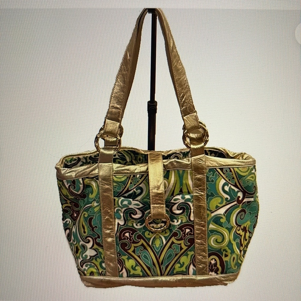 Milly Cabana Gold and Green Tote Bag with Elegant Design Terrycloth Retro